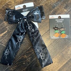 Celebrate It Black and Silver Halloween Hair Bow and Earrings Set